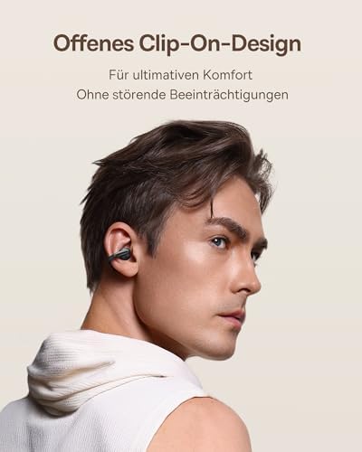 Baseus Bowie MC1 Open Ear Kopfhörer, Ohrclip mit Beeindruckender Klang, Adaptiver Bassverstärkung, Bluetooth 5,4, Geräuschunterdrückung bei Anrufen, IP57, 40H Akk, 5,2g Buds - Interstellar Schwarz
