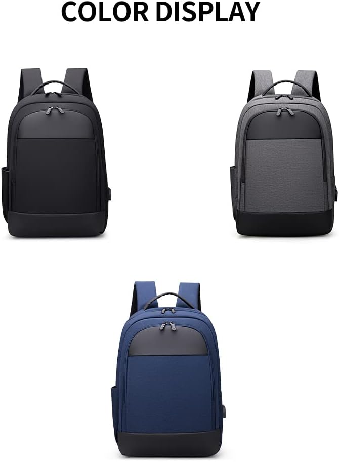 Fashion Splice Design Oxford Backpack Fits 15.6 Inch Laptop External Water Repellent Built-in USB Charging Port (Dark Blue)
