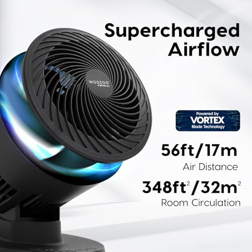 Image of IRIS USA WOOZOO Air Circulator Fan with Remote, Oscillating, 3 Speeds, 56ft Max Air Distance, Adjustable Tilt, Quiet Motor, Small Fan for Bedroom, Office, Dorm, Black