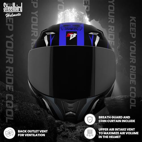 Image of Steelbird SBA-20 Strange ISI Certified Flip-Up Graphic Helmet for Men and Women with Inner Silver Sun Shield