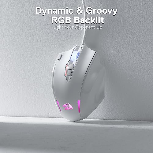 Image of Redragon M908 Impact RGB LED MMO Gaming Mouse with 12 Side Buttons, Optical Wired Ergonomic Mouse with Max 12,400DPI, High Precision, 18 Programmable Macro Shortcuts, Comfort Grip, White