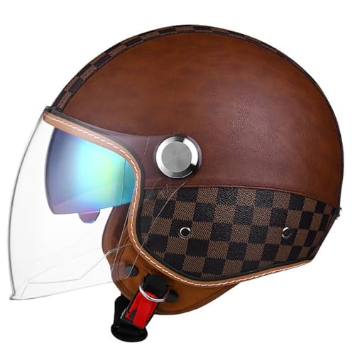 WZGGTEAM Retro Jethelm 3/4 mit Doppelvisier, Motorradhelm DOT/ECE Zertifiziert für Herren und Damen - Ideal für Moped, Mofa, Scooter und Roller, Halbschalenhelm