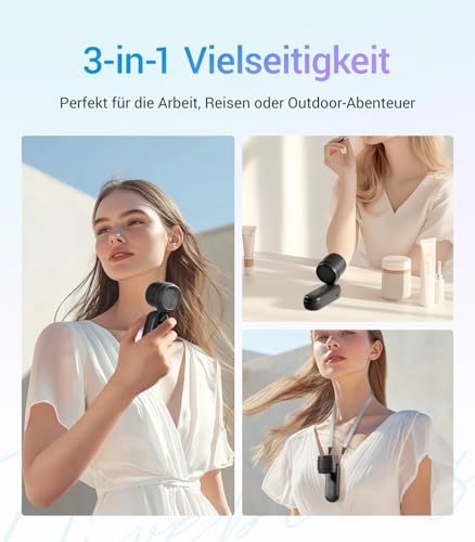 Diveblues iTurbo Handventilator, 9m/s Hohe Geschwindigkeit, 5-stufiger, LED-Display, wiederaufladbarer Akku, 3-in-1 Hand, Hals& Tischventilator, Mini Ventilator für Reisen, Strand, Arbeit & Outdoor 4