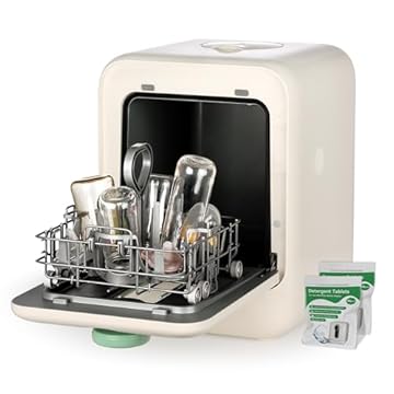 ICUIRE - máquina de lavar louça portátil, bancada com tanque de água integrado de 5 l e mangueira de entrada, mini lava-louças com 6 programas, pulverizador duplo de 360°, sem necessidade de conexão,