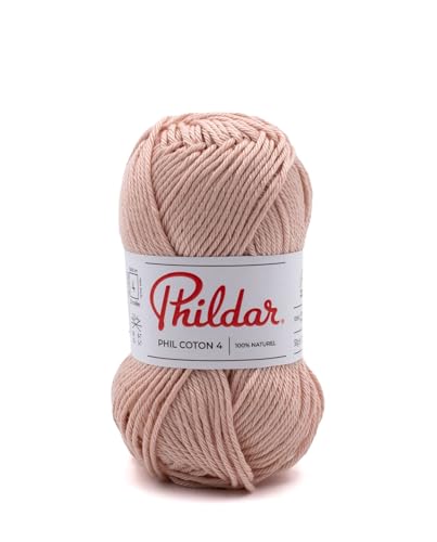 Phildar - Pelote de Laine Phil Coton 4 - Laine à Crocheter et à Tricoter - 100% COTON - Aiguille n°4 - Couleur ROSE