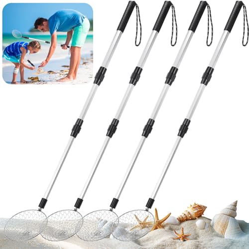 Vinsot 4 PCS Beach Sand Sifter Set - Adjustable Shell Scoop, Sand Sifting Shovels with 41.4 Long Handle, Shark Tooth Sifter for Beach Cleaning