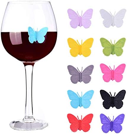 ALYC Wine Glass Markers Set of 10 Silicone Drink Glass Charms &Wine Charm Tags with Suction Cup (Butterfly assorted)