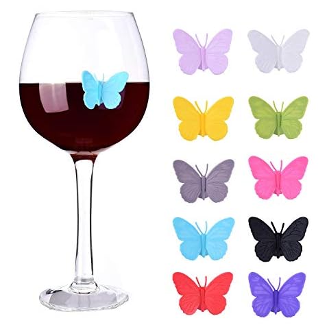 ALYC Wine Glass Markers Set of 10 Silicone Drink Glass Charms &Wine Charm Tags with Suction Cup (Butterfly assorted) Cover