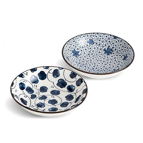 Swuut Ceramic Cat Bowls Set of 2, Vintage Blue and White Pet Dog Bowl for Food & Water, 5.5 in Small Kitten Wide Shallow Dishes for Indoor Cats