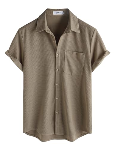 VATPAVE Mens Casual Waffle Shirt Short Sleeve Button Down Summer Shirts Loose Fit Beach Shirts4