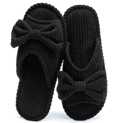 Image of GOEWY Cute Slippers for Women Indoor and Outdoor Cozy Soft Bow Open Toe Womens Slippers with Memory Foam Anti-Skid Sole Slides Spa Birthday Gifts for Women Mom Her Ladies Bridesmaid