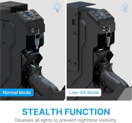 Image of VERPROOF Biometric Gun Safe for Handgun Drop Down Pistol Safe, Smart Pistol Safe with Fingerprint, PIN Code, Key Access for Nightstand, Desk, Bedside, Low-Vis Mode, Type-C Power