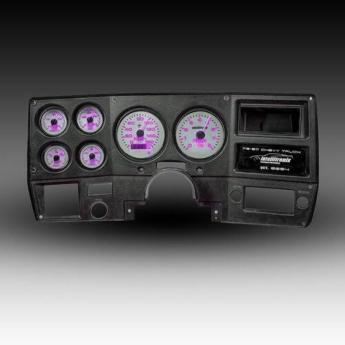 Intellitronix LED Digital Gauge Cluster for 1973-1987 Chevy Truck - Direct Fit Replacement Dash Panel - 160 MPH Speedometer, 8000 RPM Tachometer - White Polycarbonate Finish (Purple)