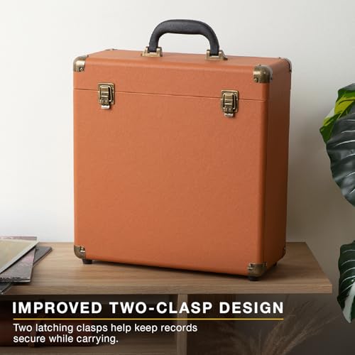 Image of Victrola Collector II - Vinyl Record Storage Case, Holds 30+ LPs - Pink | Vinyl record storage case, holds 30+ 12 inch LPs or 15+ gatefolds, two latching clasps, carry handle, soft-lined interior