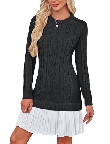Angashion Women's Cable Knit Sweater Dress: Crewneck Long Sleeve Fall Winter Mini Sweater Dress...