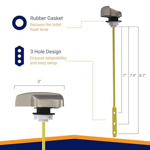 Image of Side Mount Toilet Handle Replacement, Compatible with American Standard, Kohler, TOTO, Gerber and Most Side Mount Toilet Tanks - Nickel Finish