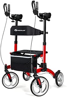 Goplus Upright Rollator Walker with Seat, 2 in 1 Stand Up Folding Rolling