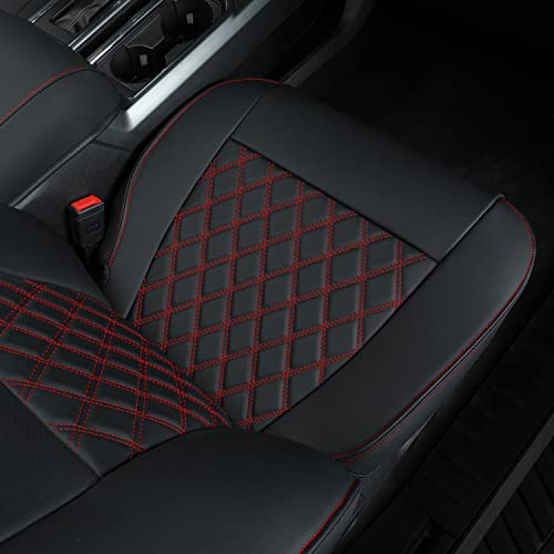 Image of LUCKYMAN CLUB for F150 SuperCrew 2015-2026 Custom Pickup Car Truck Seat Covers X06-XLT, Waterproof Faux Leather, Full Coverage, Also Fit 2017-2026 F250 /F350 (Black&Red Full Set)