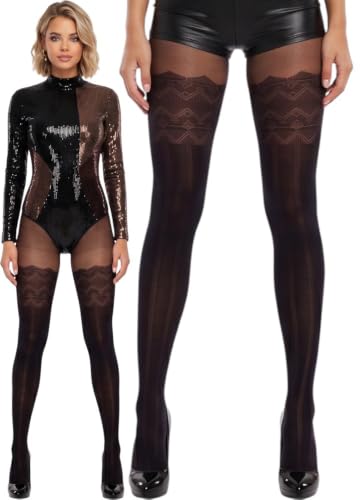 Image of ToBeInStyle Women's Faux Thigh High Opaque Print Nylon Tights