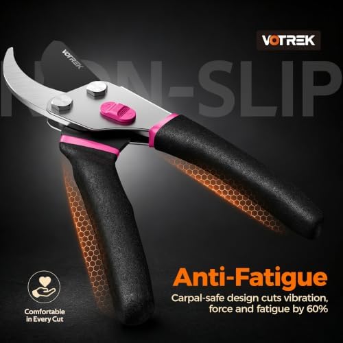 VOTREK® Bypass Pruning Shears, 8.5" Jam-Proof Spring Clippers for branches - 4