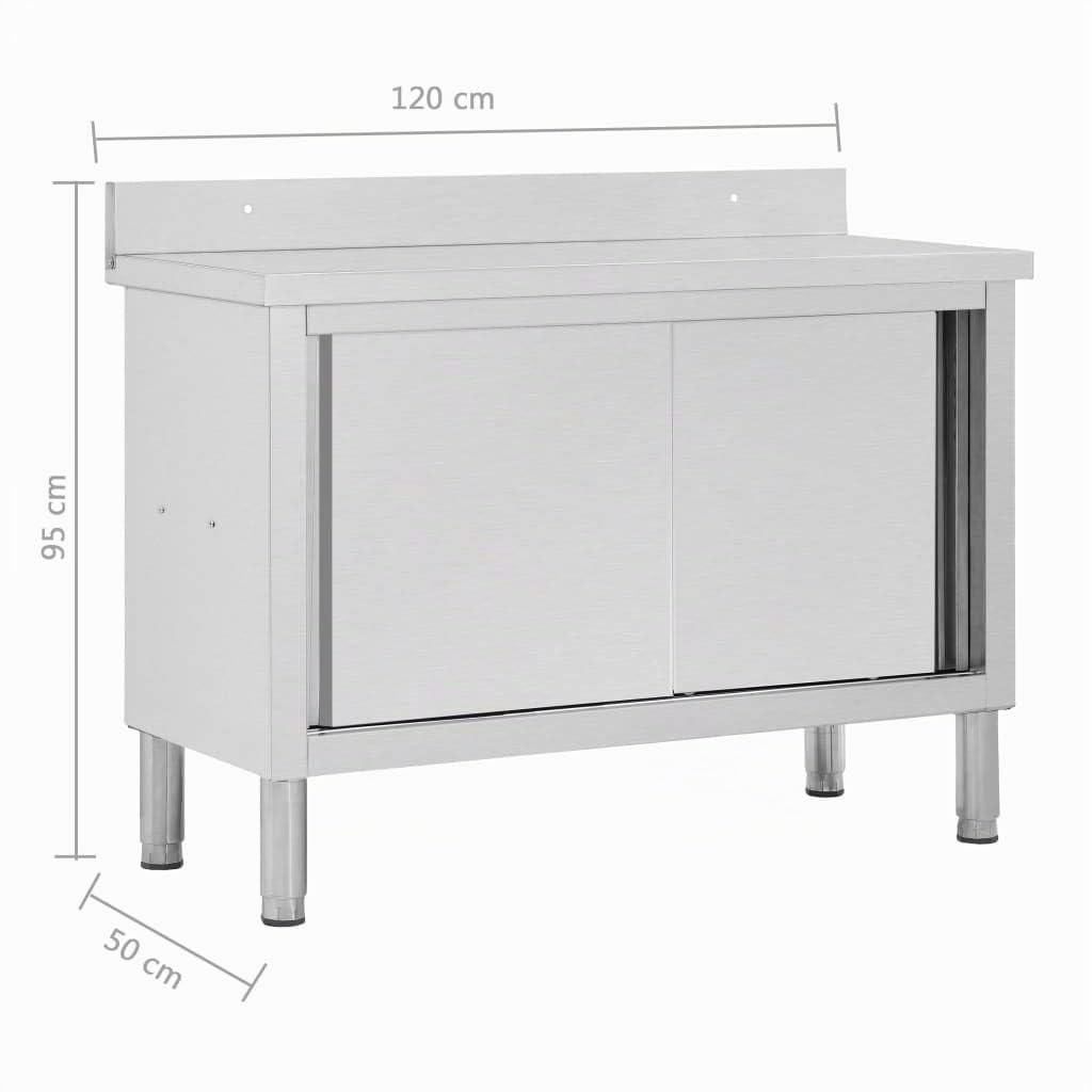 Tidyard Banco da Lavoro in Acciaio Inox con Ante Scorrevoli,120x50x(95-97) cm