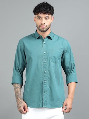 Image of Men Slim Fit Solid Spread Collar Casual Shirt