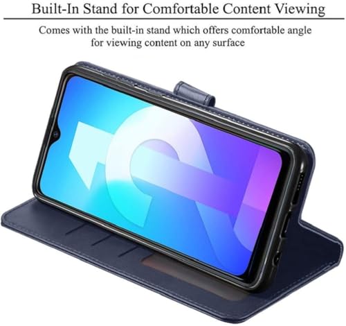 Image of Bintage Artificial Leather::Silicon Flip Cover Compatible Model for Samsung A23 5G /4G Sm-A236E - Blue