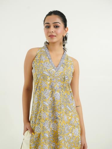 Image of GOODHAND Women Printed Cotton Kurti | Casual Long Kurta | Comfortable Ethnic Wear with Relaxed Fit