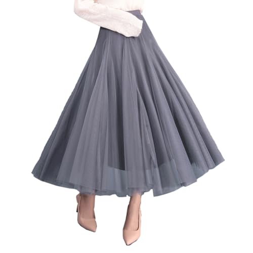 DorkasDE Damen Tüllrock Mesh Gefalteter Rock Hohe Taille Elastischer Taillen-Rock Sommer Schlank für Mode Tanz