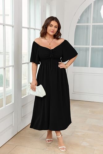 Women's Plus Size Maxi Dress Short Sleeve Sweetheart Neckline Smocked A Line Flowy Formal Wedding Guest Dress3