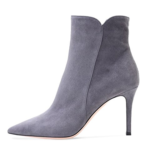 EDEFS Damen Stiefel,Kurzschaft Stiefeletten,Damen Ankle Boots,High Heels Schuhe mit Reißverschluss Grau Größe EU38 Cover