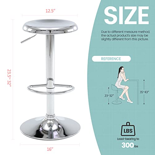 Image of Brage Living Adjustable Bar Stools Set of 2, Swivel Round Metal Airlift Barstools, Backless Counter Height Bar Chairs for Kitchen Dining Room Pub Cafe (Chrome)