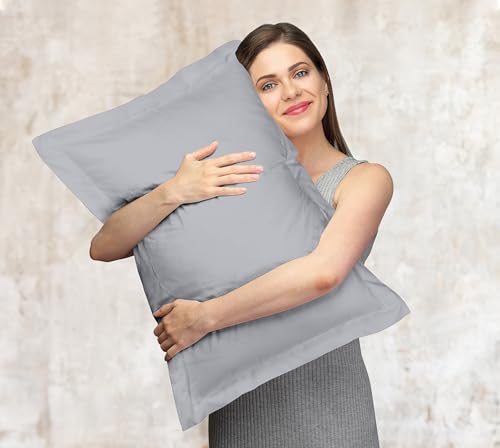 Image of Royale Linens Pillow Shams 2 Pack Queen Size 20x30 Inch - Brushed 1800 Microfiber - Bed Pillow Shams, Wrinkle Resistant Super Soft and Cozy - Back Overlap Closure - Oxford Pillowcase (Queen, Silver)