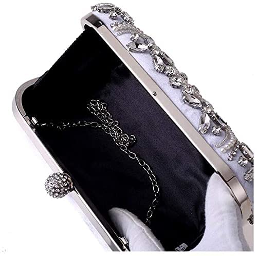 RajoNN Abendhandtaschen für Damen, Tasche, Strass, Hochzeit, Bankett, Clutch, Schultertasche, Kettentasche (Silber) (Schwarz)