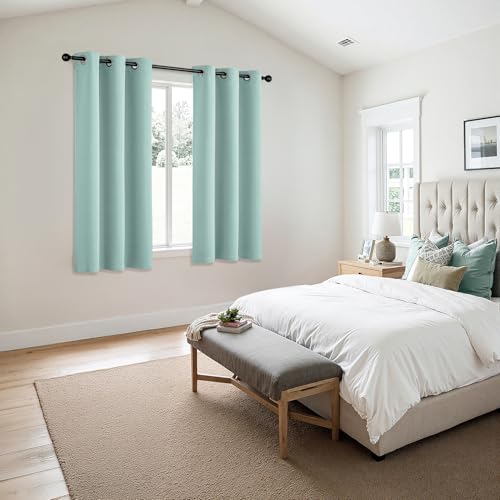 Image of MIULEE Blackout Curtains for Bedroom Living Room 2 Panels, Thermal Insulated Room Darkening Drapes Grommet Noise Reducing Light Blocking Window Treatments 45 Inches Long 40x45 Inch Aqua