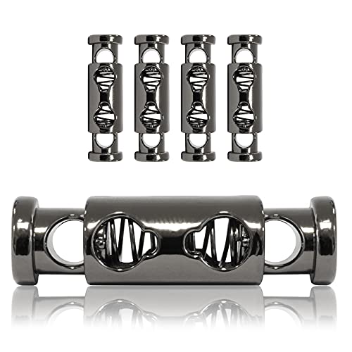 Ganzoo metalowe stopery do sznurków, zacisk prosty z podwójnymi otworami, kolor tytan, 36 x 10 mm, otwór 5 mm, zestaw 4 szt do tuneli i ściągaczy kurtek bluz
