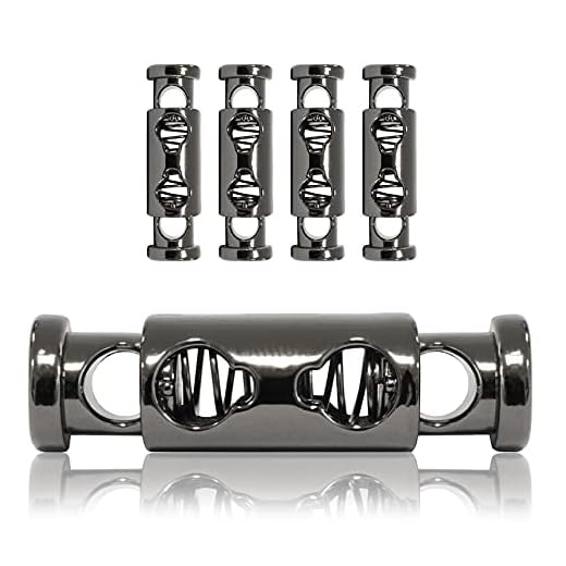Ganzoo Kordel-Stopper aus Metall, Set 4 Stück, Kordel-Klemme gerade Doppel-Loch, zum Fixieren von Kordeln und Seilen an Jacken, Hoodies, Taschen und Outdoor-Ausrüstung, Maße 36 x 10 mm, 5 mm, Titan