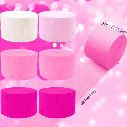 Image of PheiLa Crepe Paper Streamers 6 Rolls 492ft, Crepe Paper Romantic Decorations Pink and White Party Supplies for Valentines Day Girls Birthday Party Decor, 1.77 Inch x 82 Ft /Roll