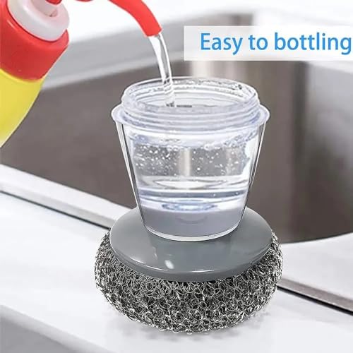 Image of Generic Dish Scrubber with Soap Dispenser and Spatula Brush, Stainless Steel, Grey (Plastic, Grey), Gray, JPLS1