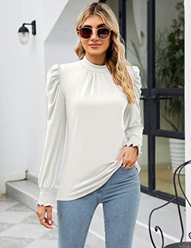 Image of LUYAA Puff Long Sleeve Shirts for Women Tops Dressy Casual Frill Mock Neck Smocked Cuffs Blouses
