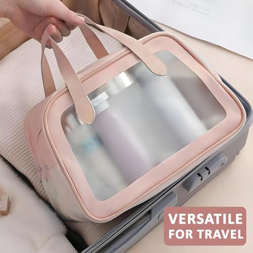 Image of Kuber Industries Pack of 2 Waterproof Skincare /Cosmetic Bag for Women | Space-Saving Makeup & Travel Toiletry Pouch | Aesthetic Vanity Kit & Wash Bag for Girls | YJ-20-PNK | Transparent - Pink