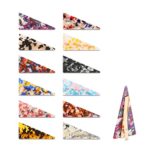 Geometric Hair Clips for Women, Acrylic Marble (12 Pack)