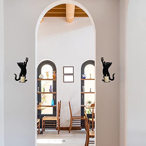 Kobjoy 2Pcs Mini Metal Cat Home Décor, Wall Candle Sconces For Pillar Candles, Candle Holder For Wall, Candlestick For Entrance, Black Funny Cat Gifts For Lovers (Black 2 Cat Holder) #TOP4