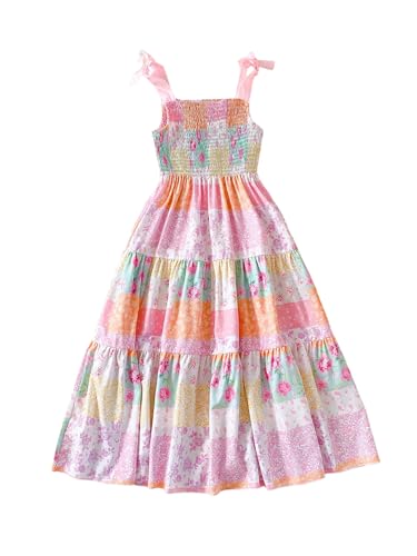 Floerns Girl's Summer Floral Long Dress Sleeveless Beach Vacation Tiered Flowy Dresses
