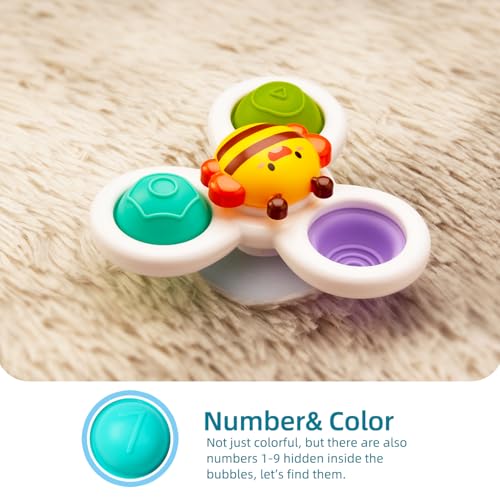 LiKee Strong Suction Cup Fidget Rotating Sensory Bath Toys for Baby Christmas Stocking Stuffers, Airplane Car Travel Table & Window Toys for Toddler Boys and Girls, 10+ Months