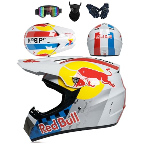 SMTSEC Casco Moto per Ragazzi Casco Motocross Bambini Caschi Cross per Adulti Uomo Casco Moto ATV Casco Integrale Enduro MTB Certificato DOT con Occhiali Maschera Guanti Casco da Discesa,White-M