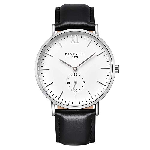 Preisvergleich Produktbild Herren-Armbanduhr Bermont Business Edition, schlankes Design, schwarzes Lederarmband, Analog-Quarzuhrwerk, klassisches, einfaches Design, weißes Zifferblatt, kratzfestes Glas