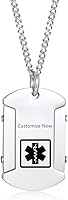 Vista 30 de Collar de identificación de alerta médica para hombres, grabado con láser, collar con colgante de etiqueta de acero inoxidable, identificación