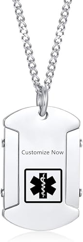 Miniatura 30 de Collar de identificación de alerta médica para hombres, grabado con láser, collar con colgante de etiqueta de acero inoxidable, identificación