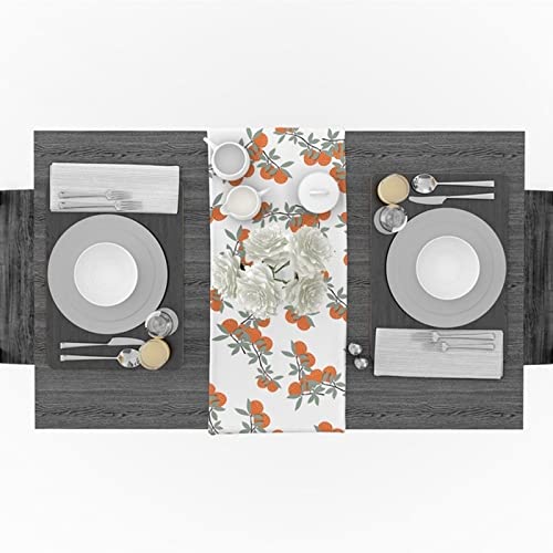 Chemin de table lavable en lin fruits orange blanc décor table moderne